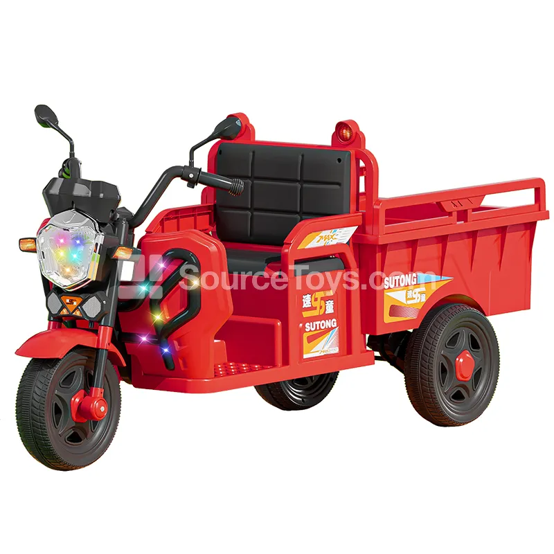 Electric Dual-Drive Three-Wheel Ride-On Motorcycle with Storage Trailer