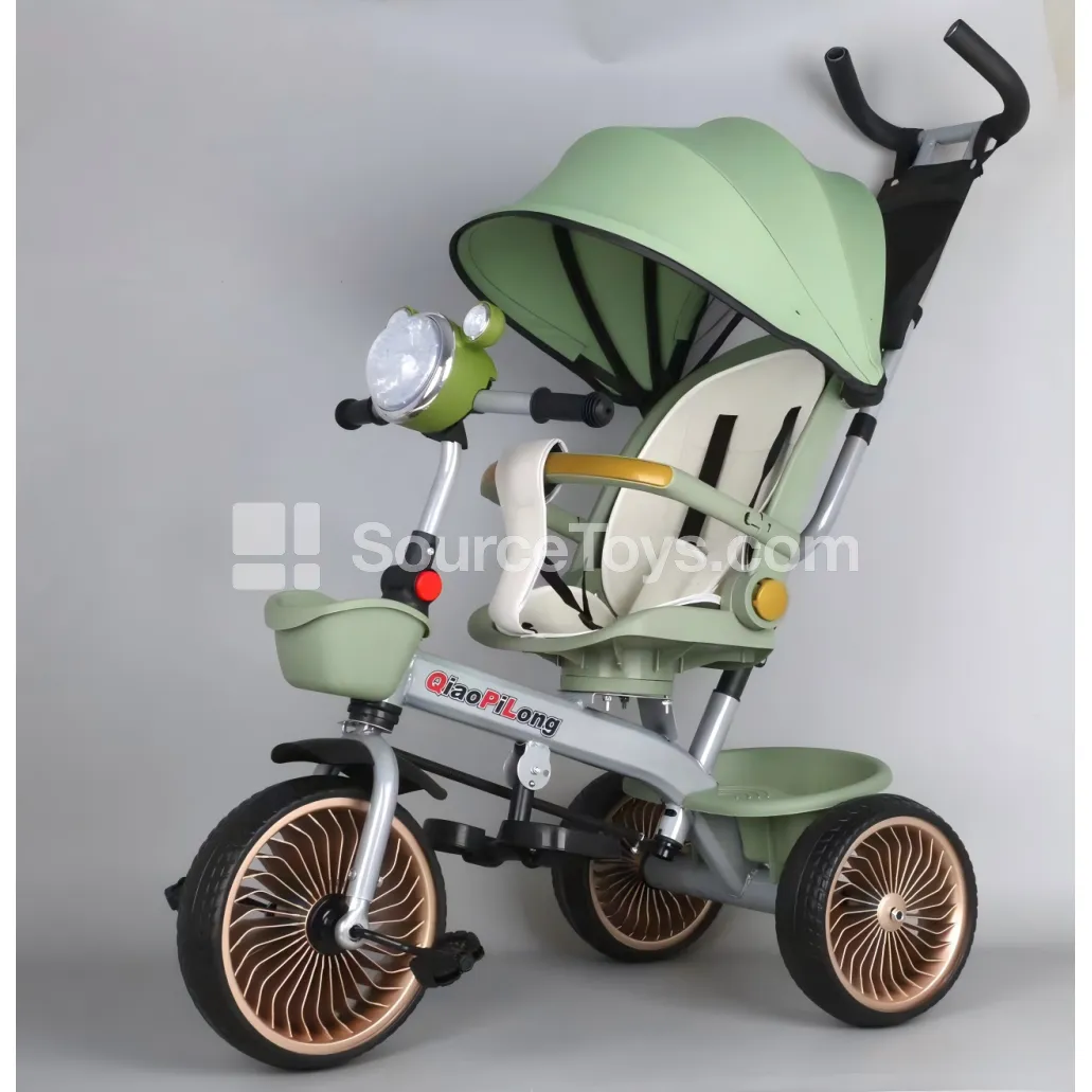 Tricycle with Push Handle and Canopy (Green, Blue, White) Tricycle with Push Handle and Canopy (Green, Blue, White)