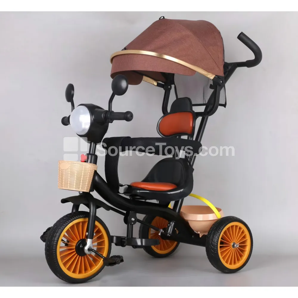 Tricycle with Push Handle and Sunshade (Brown, Gray, Black)