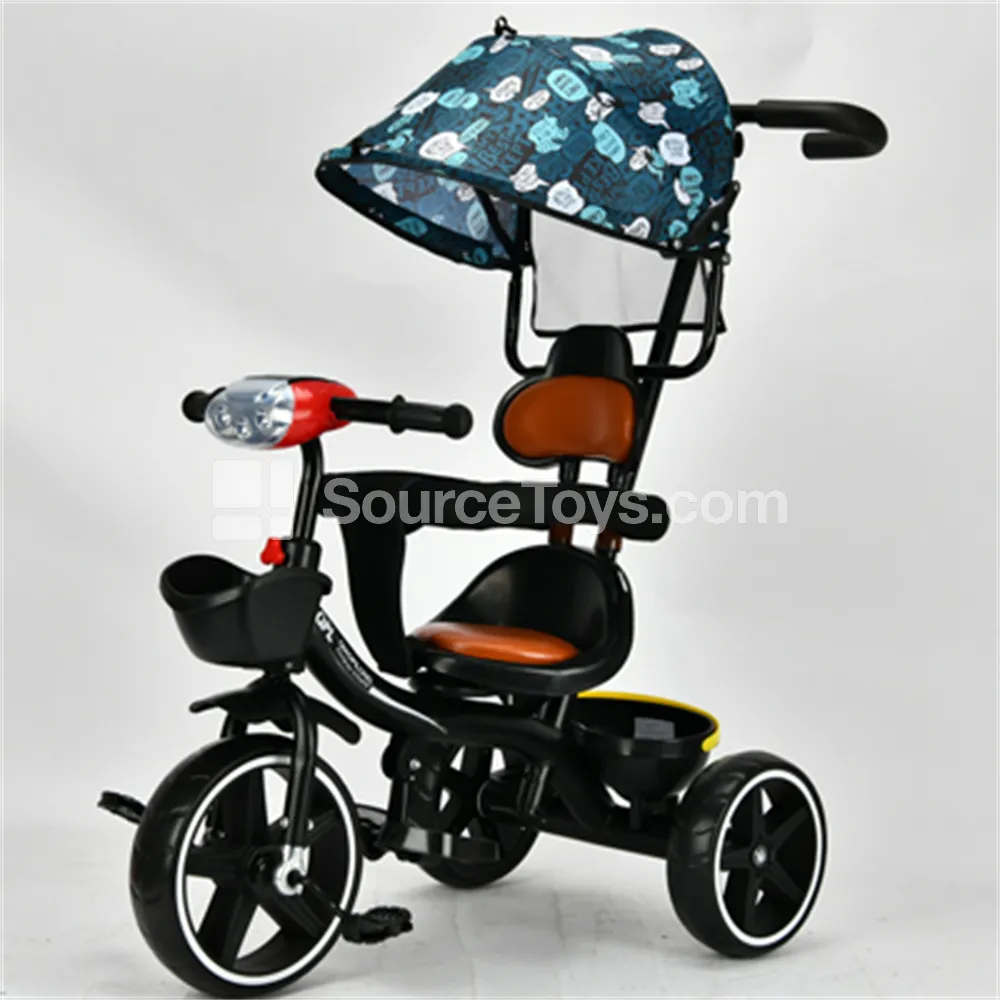 Children Tricycle with Push Handle and Canopy  Blue, Red, Black