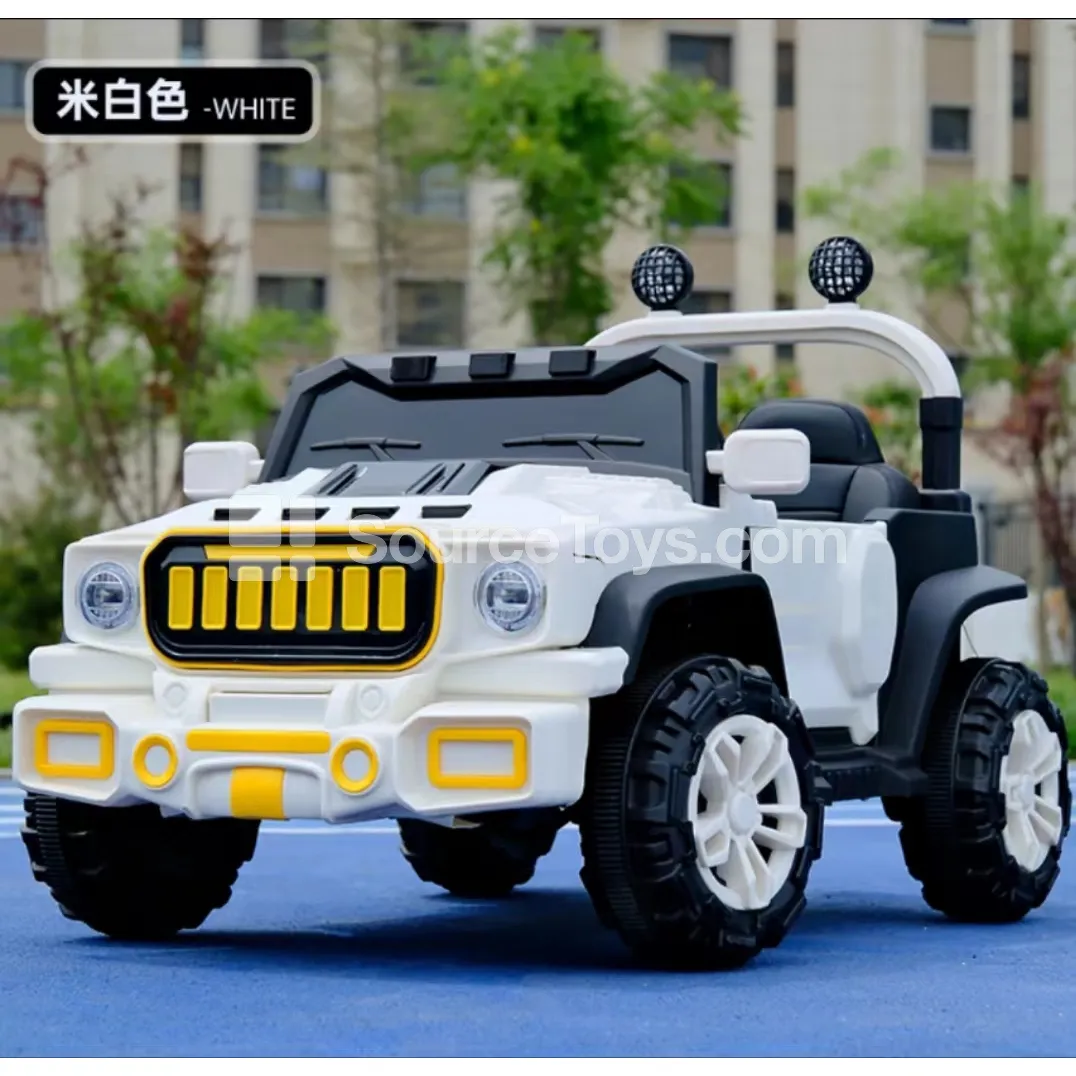 Electric Double-Door Off-Road Ride-On Car, Pink/Off-White/Gray