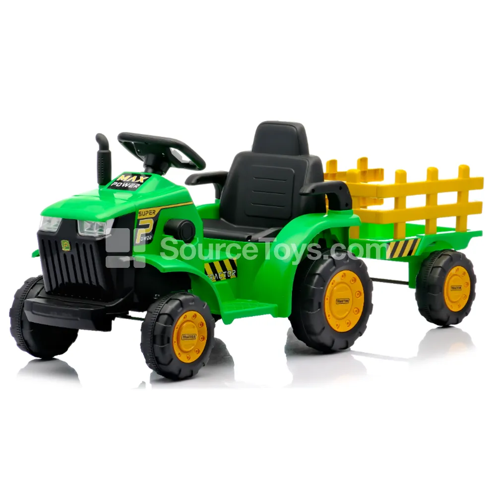 Electric Farm Tractor with Trailer Ride-On (Green, Blue, Red)