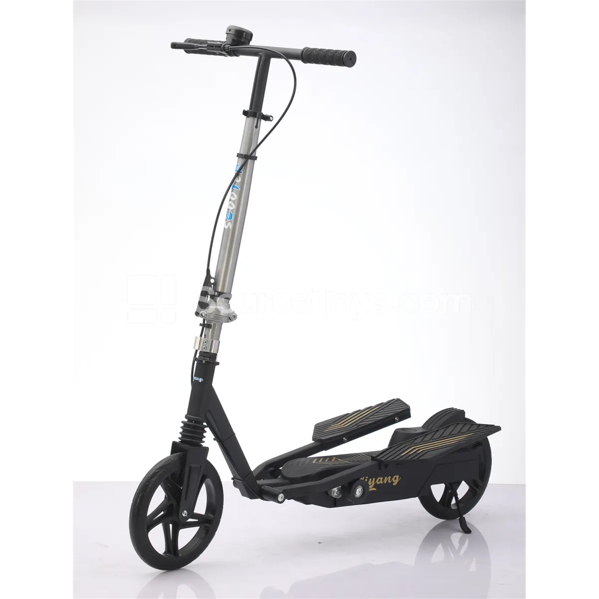 Two-Wheel Scooter with Dual Pedal Brake and Handbrake (Black, Silver Gray)