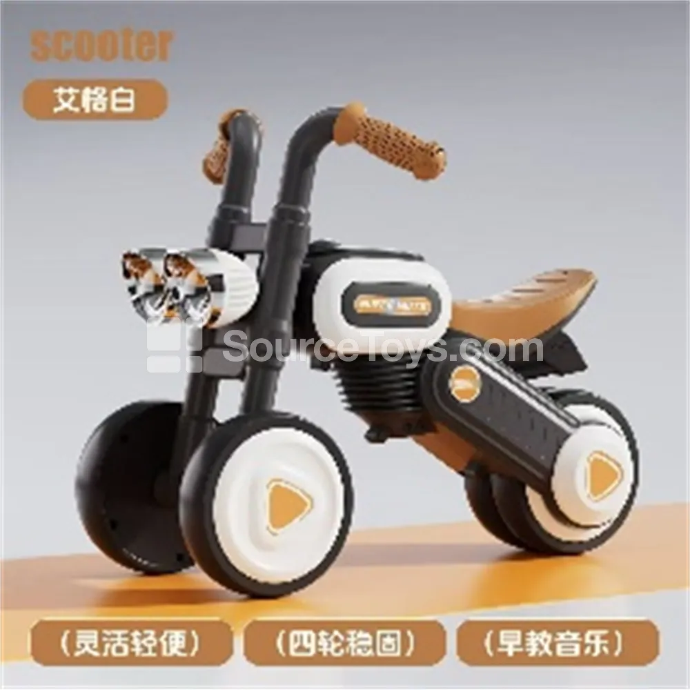 Vintage Motorcycle Style 4-Wheel Ride-On Scooter for Kids