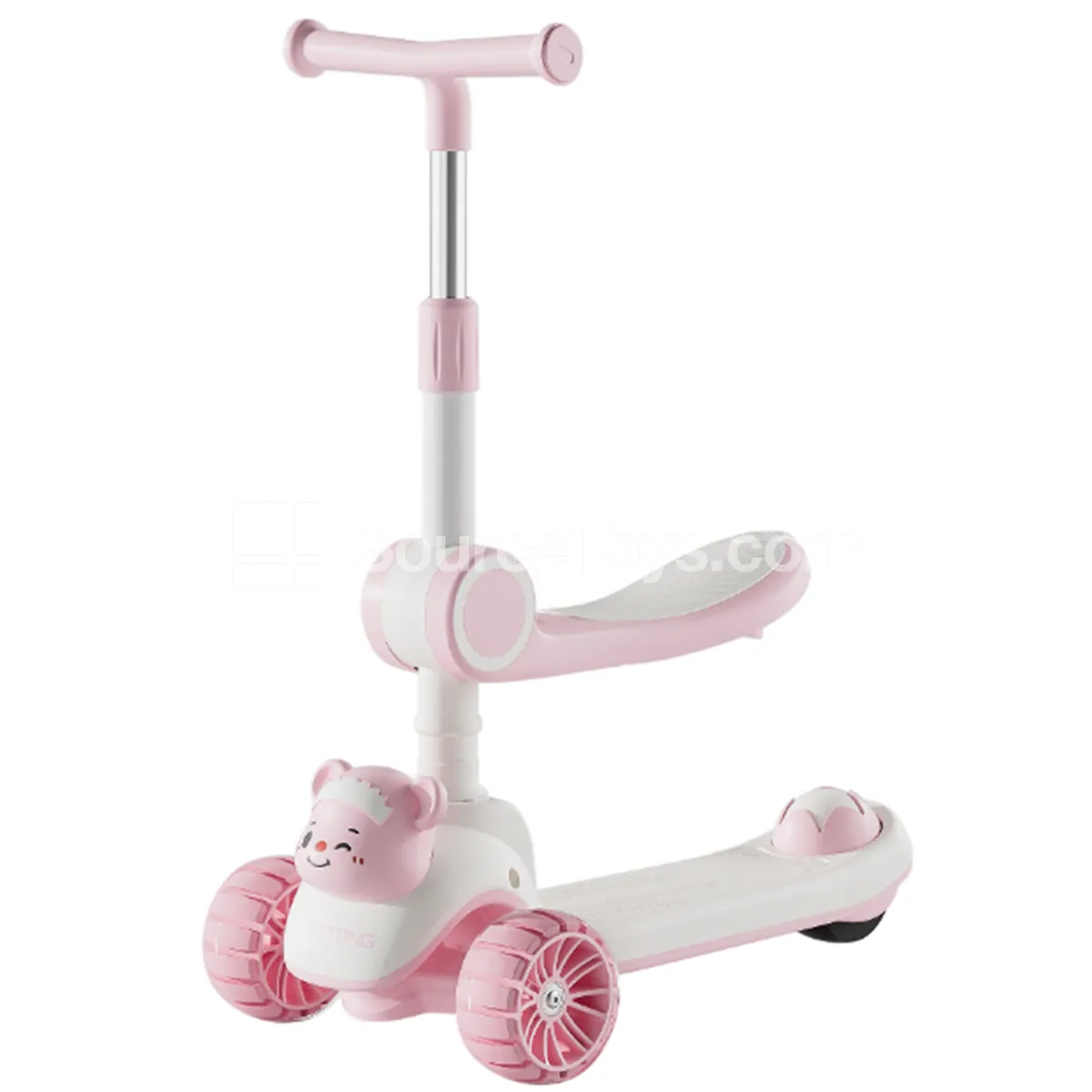 Cartoon Ride-On Scooter with Seat (Beige, Pink, Blue)