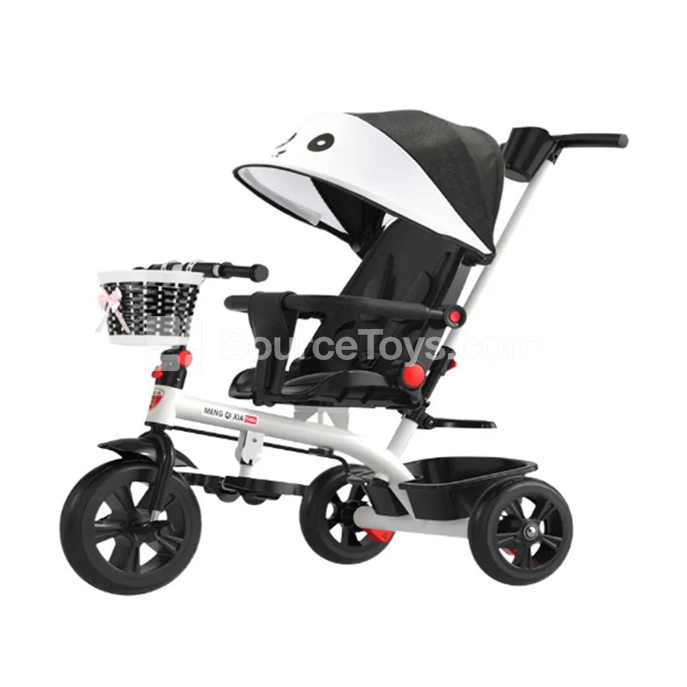 Children's Tricycle with White Frame, Panda Canopy, Push Handle and Guardrails Children's Tricycle with White Frame, Panda Canopy, Push Handle and Guardrails