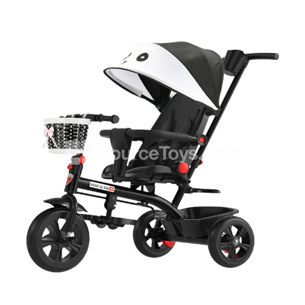 Children's Tricycle with Canopy and Push Handle, Black Frame + Panda Canopy Children's Tricycle with Canopy and Push Handle, Black Frame + Panda Canopy