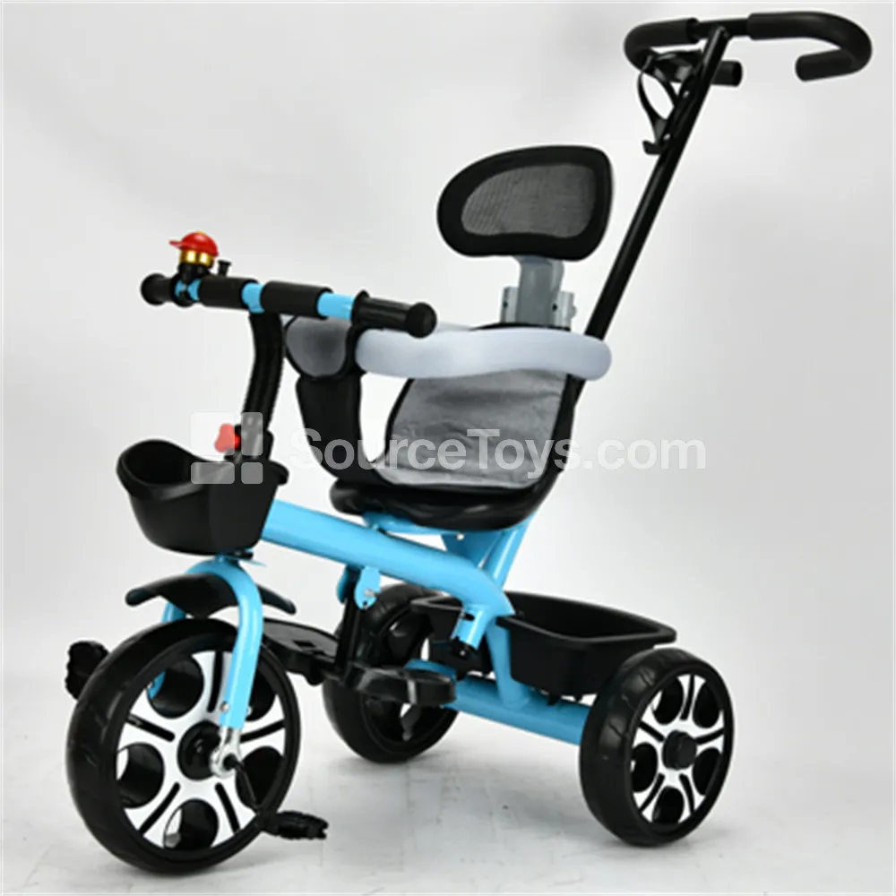 Children's Tricycle with Push Handle (Red, Blue, Orange)