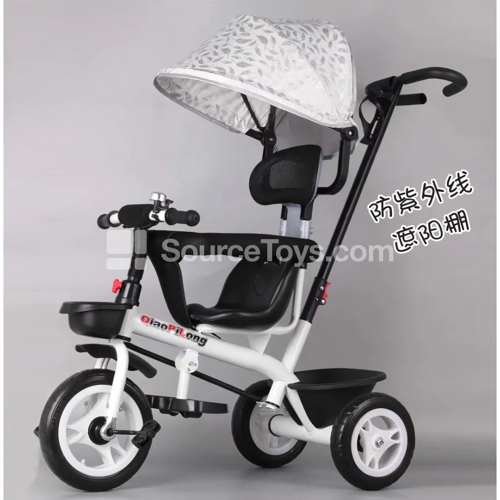Children's Tricycle with Push Handle and Canopy