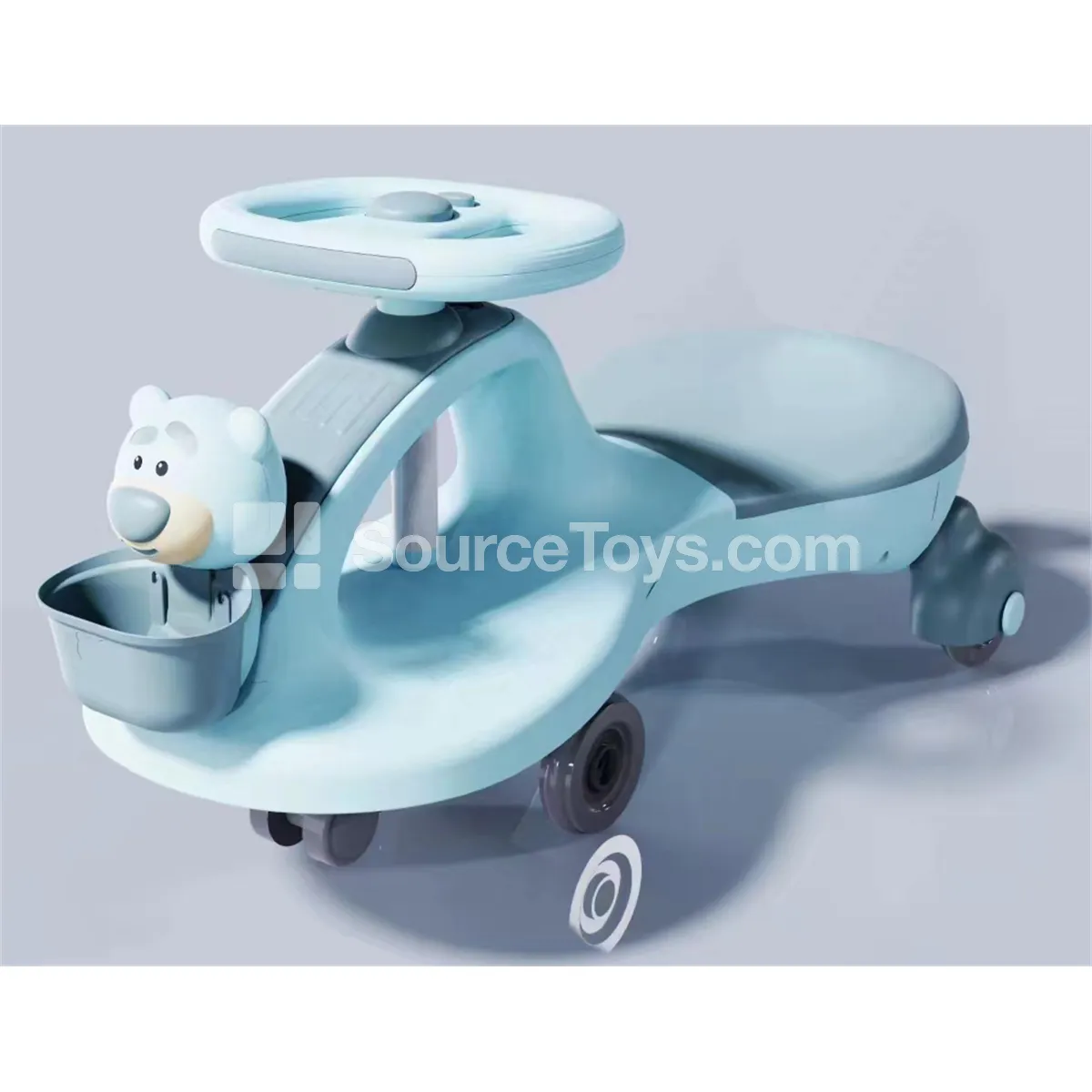 Cartoon Bear Ride-On with Basket (Light Green, Light Blue, Beige, Light Pink)