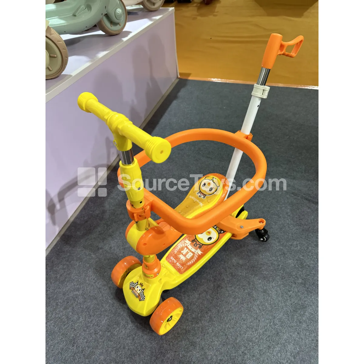 Push Handle Scooter with Fence Seat Yellow/Pink/Green Push Handle Scooter with Fence Seat Yellow/Pink/Green