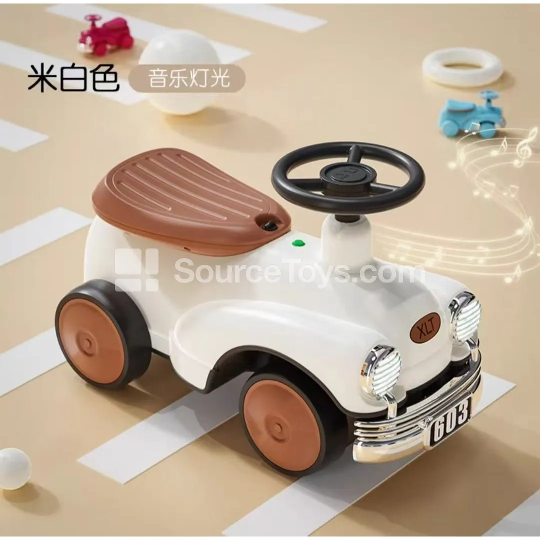 Retro Ride-On Car for Kids (Pink, Green, Off-White)