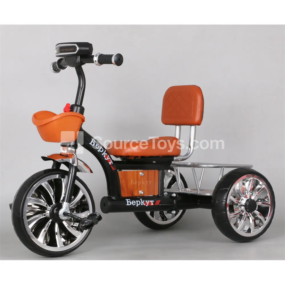 Children's Tricycle with Trailer and Basket (Black, Blue, Silver)