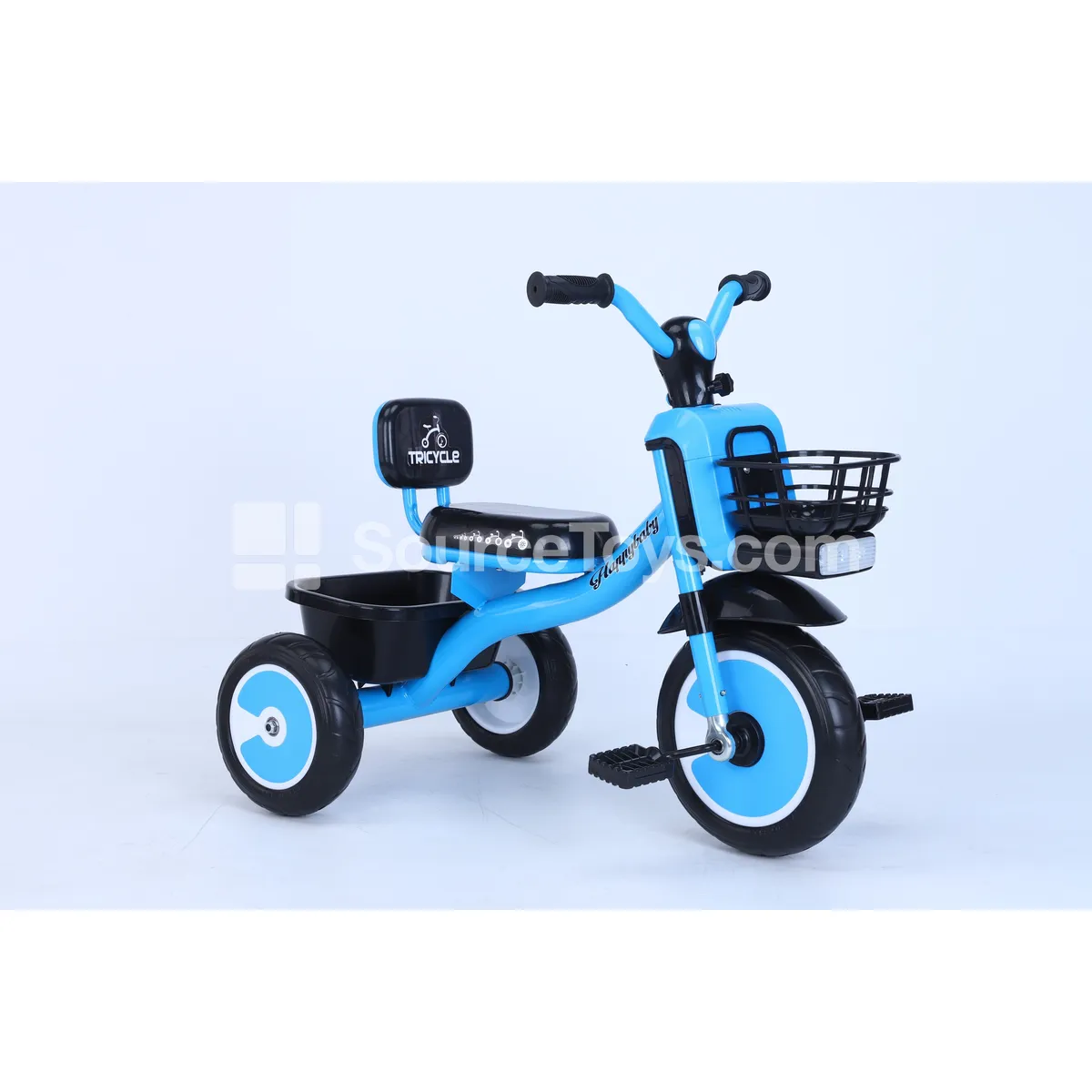 Tricycle with Basket, Music & Lights (Red, Blue, White Assorted)