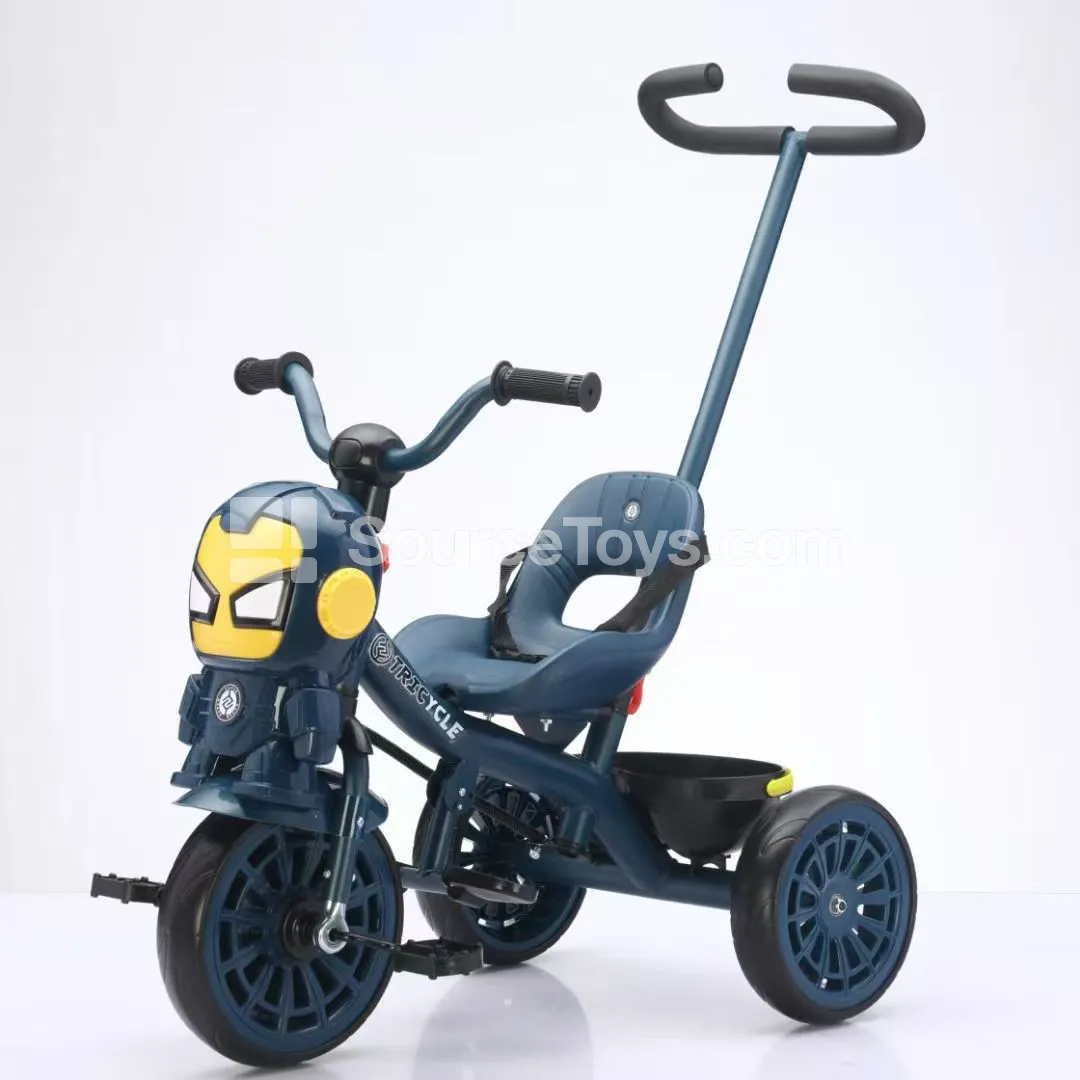 Ride-on Tricycle with Cart and Push Handle (Green, Blue, Pink)
