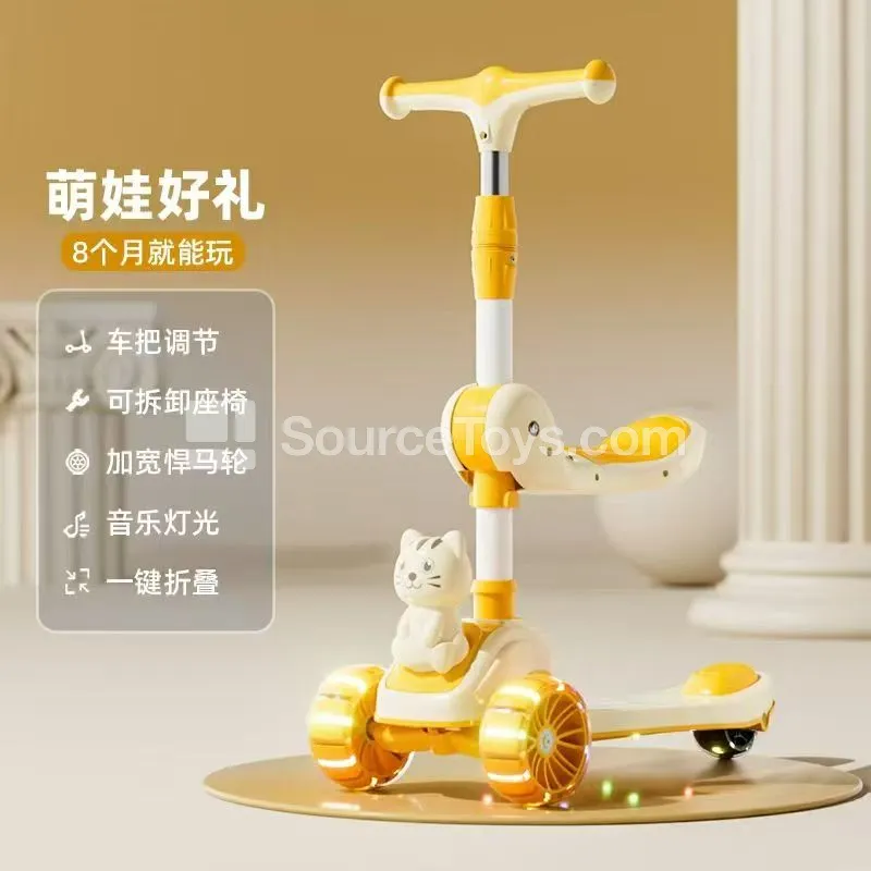 Cartoon Cat Ride-on Scooter with Seat (Pink, Blue, Yellow)
