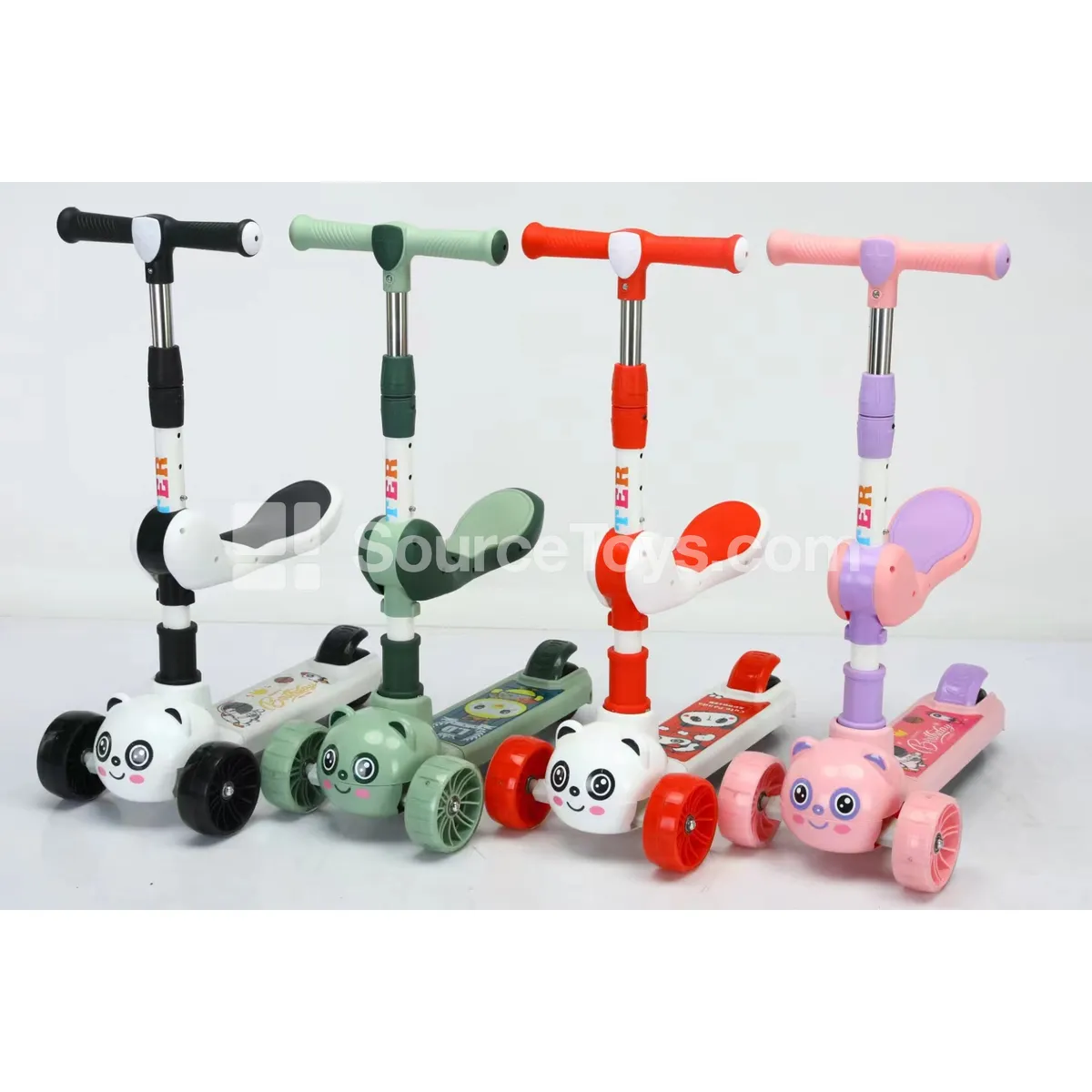 Cartoon Panda Scooter Ride-On (Black, Red, Green, Pink)