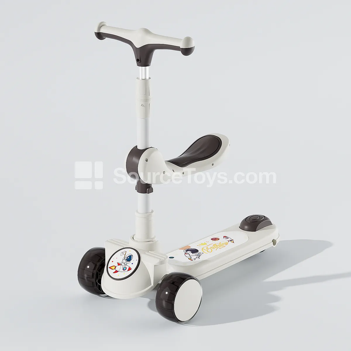 Scooter with Seat, Astronaut Design (Sakura Pink / Fresh Green / Khaki White)