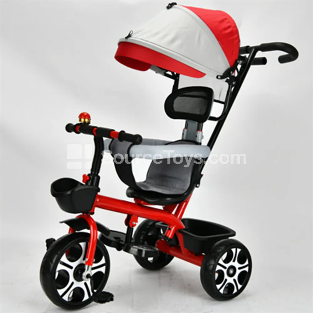 Children's Tricycle with Push Handle and Canopy (Red, Blue, Orange) Children's Tricycle with Push Handle and Canopy (Red, Blue, Orange)