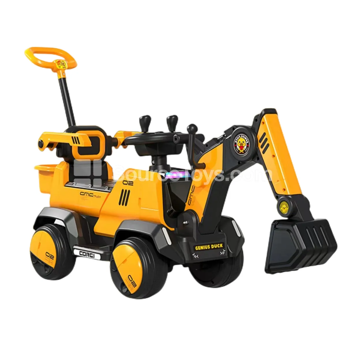 Electric Ride-On Construction Excavator with Push Handle (Yellow, White, Red, Blue) Electric Ride-On Construction Excavator with Push Handle (Yellow, White, Red, Blue)