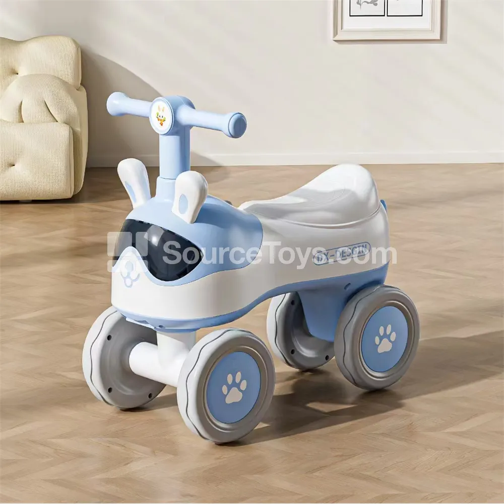 Cartoon Bunny Kids Ride-On Scooter (Blue, Pink, Khaki, Yellow)