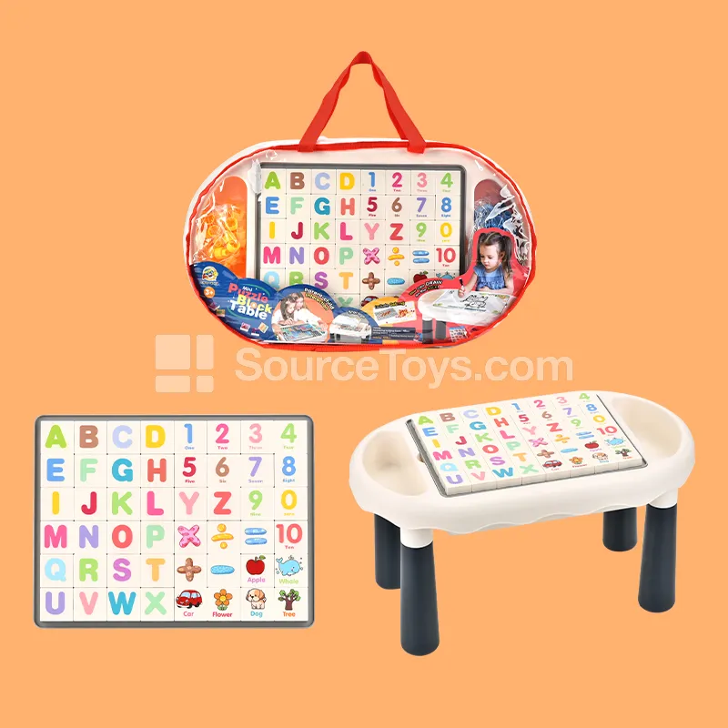 DIY Number Letter Puzzle Building Block Table with Drawing Board