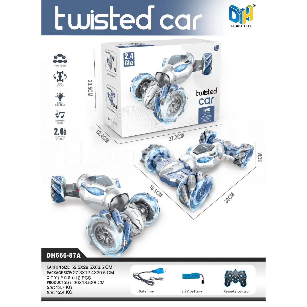 2.4G Stunt RC Car with Light and Music, Drift Car, Single Remote, Battery Included 2.4G Stunt RC Car with Light and Music, Drift Car, Single Remote, Battery Included