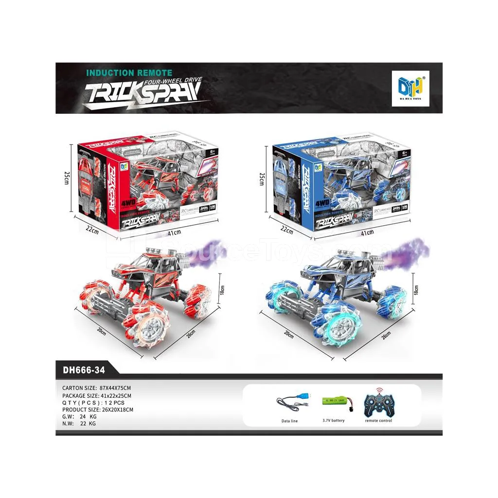 2.4G Remote Control Climbing Car, Alloy Model, Stunt Spray Off-Road Vehicle