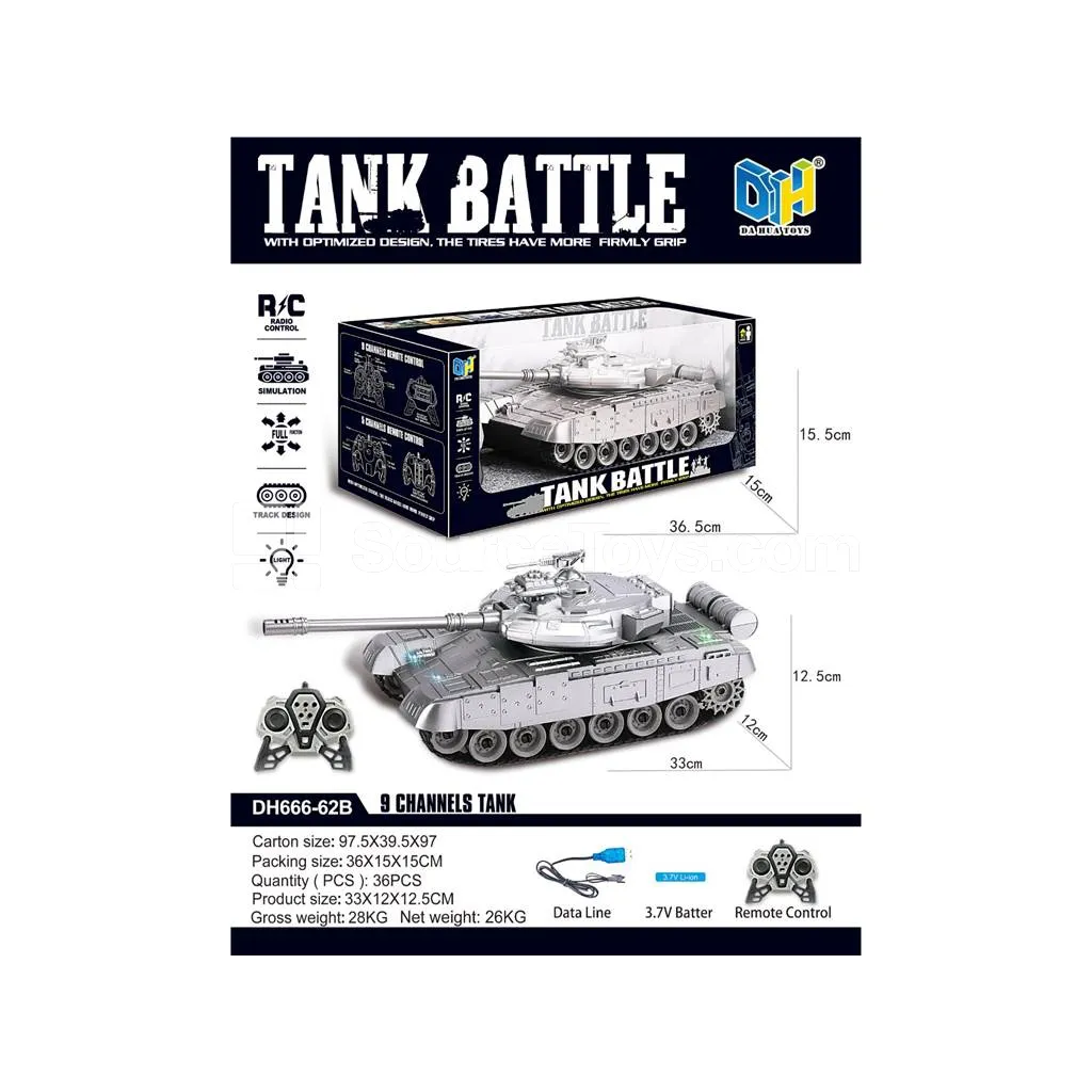 2.4G 9-Channel T90 Tank RC Vehicle with Lights & Music