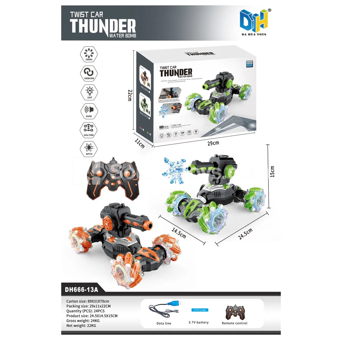 2.4G 2-in-1 Water Bullet Transforming Stunt Car RC Car with Lights & Music, Single Remote, Battery Included 2.4G 2-in-1 Water Bullet Transforming Stunt Car RC Car with Lights & Music, Single Remote, Battery Included