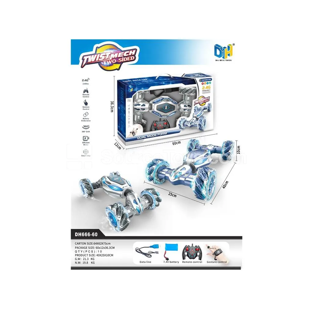 2.4G Twisting Stunt RC Car with Lights & Music, Drift Car (Dual Remote, Battery Included)