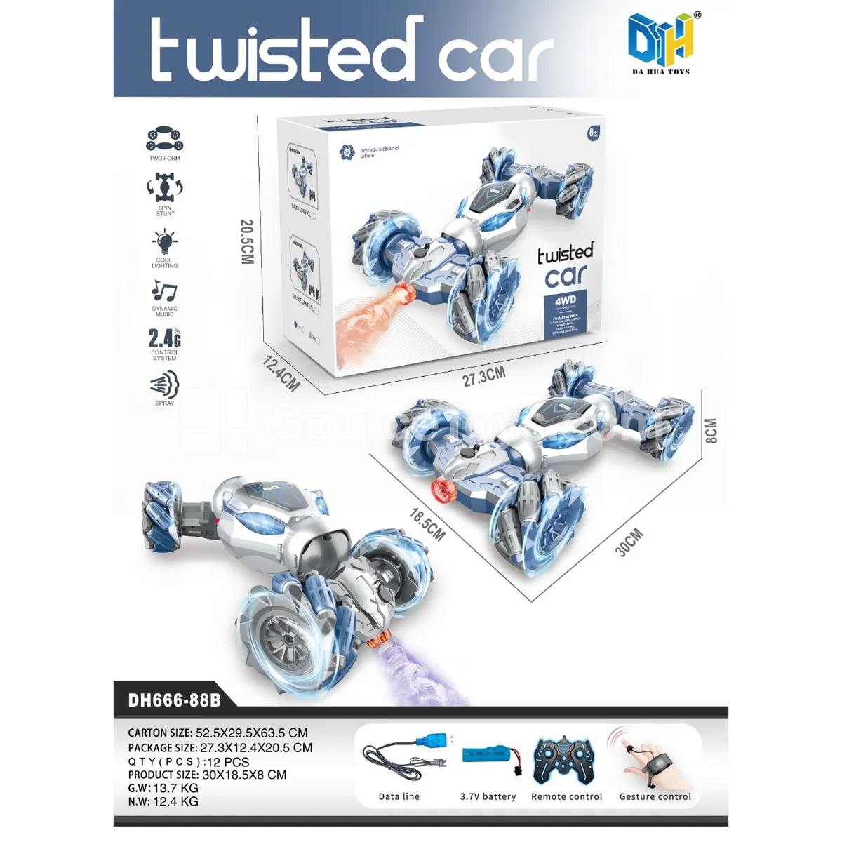 2.4G RC Stunt Car with Spray, Lights & Music, Drift, Sideways Driving 2.4G RC Stunt Car with Spray, Lights & Music, Drift, Sideways Driving