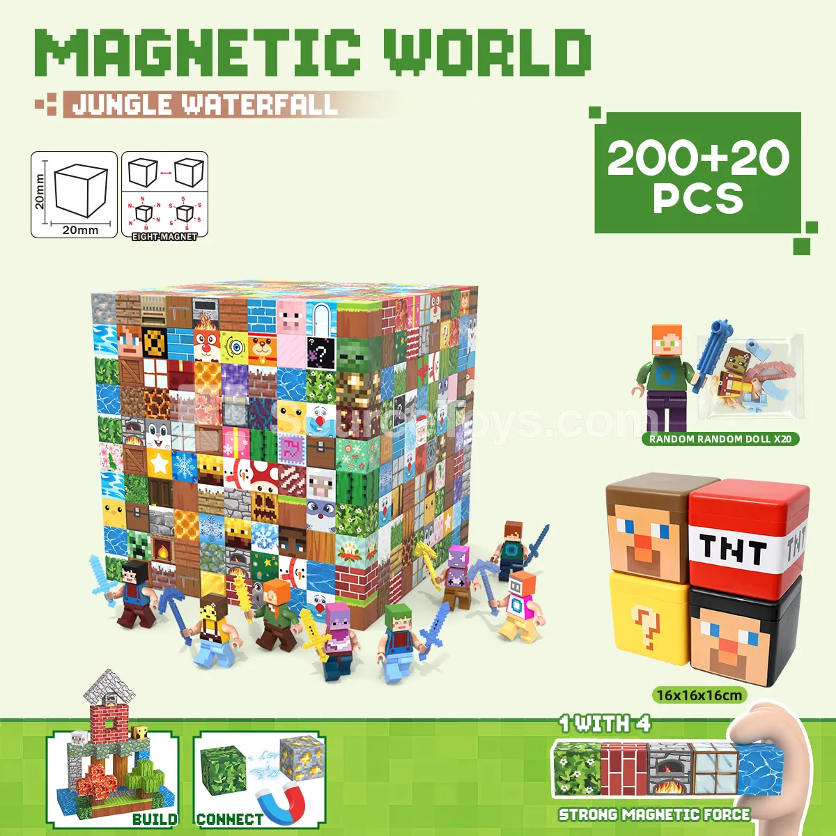 200pcs Magnetic Building Blocks (Weak Magnet) with 20 Mini Figures 200pcs Magnetic Building Blocks (Weak Magnet) with 20 Mini Figures