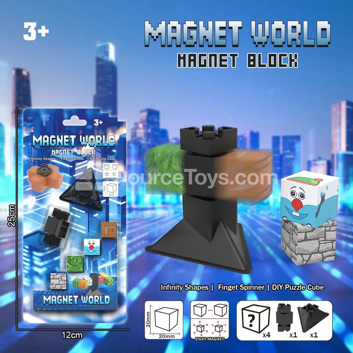 4PCS Magnetic Building Blocks with Fidget Spinner