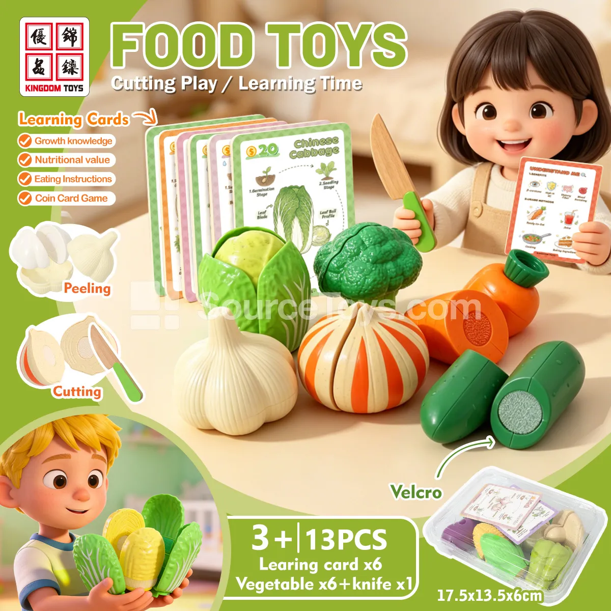 Vegetable Cutting Pretend-Play Set: Cabbage, Garlic, Broccoli, Cucumber, Onion, Carrot