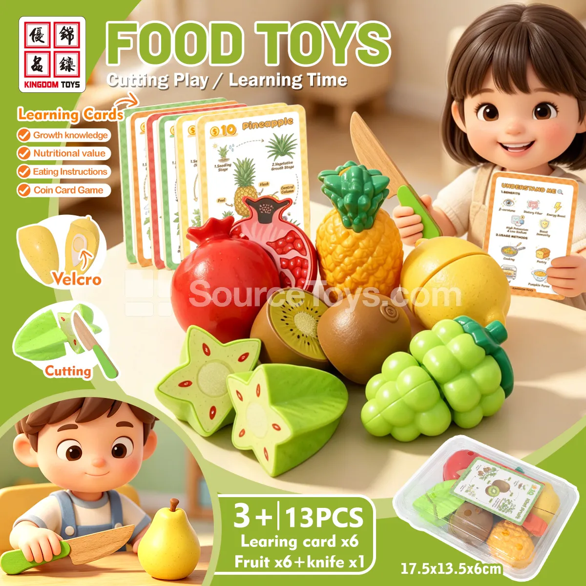 Fruit Cutting Pretend-Play Set: Pomegranate, Pineapple, Lemon, Kiwi, Grape, Star Fruit