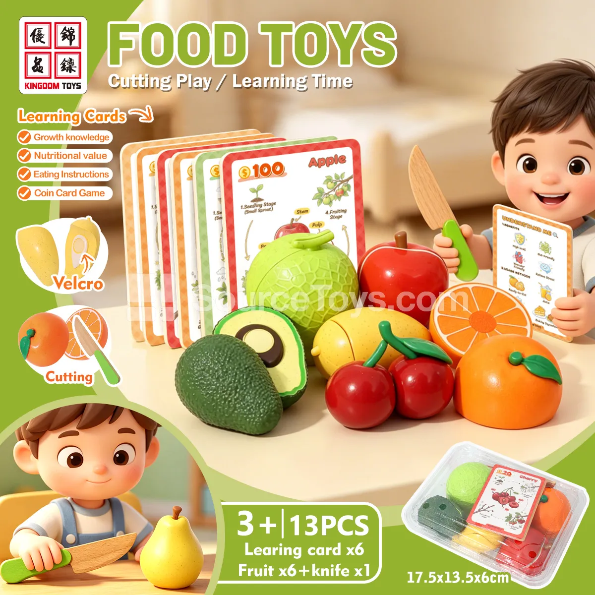 Fruit Cutting Pretend-Play Set: Avocado, Cantaloupe, Mango, Orange, Cherry, Apple