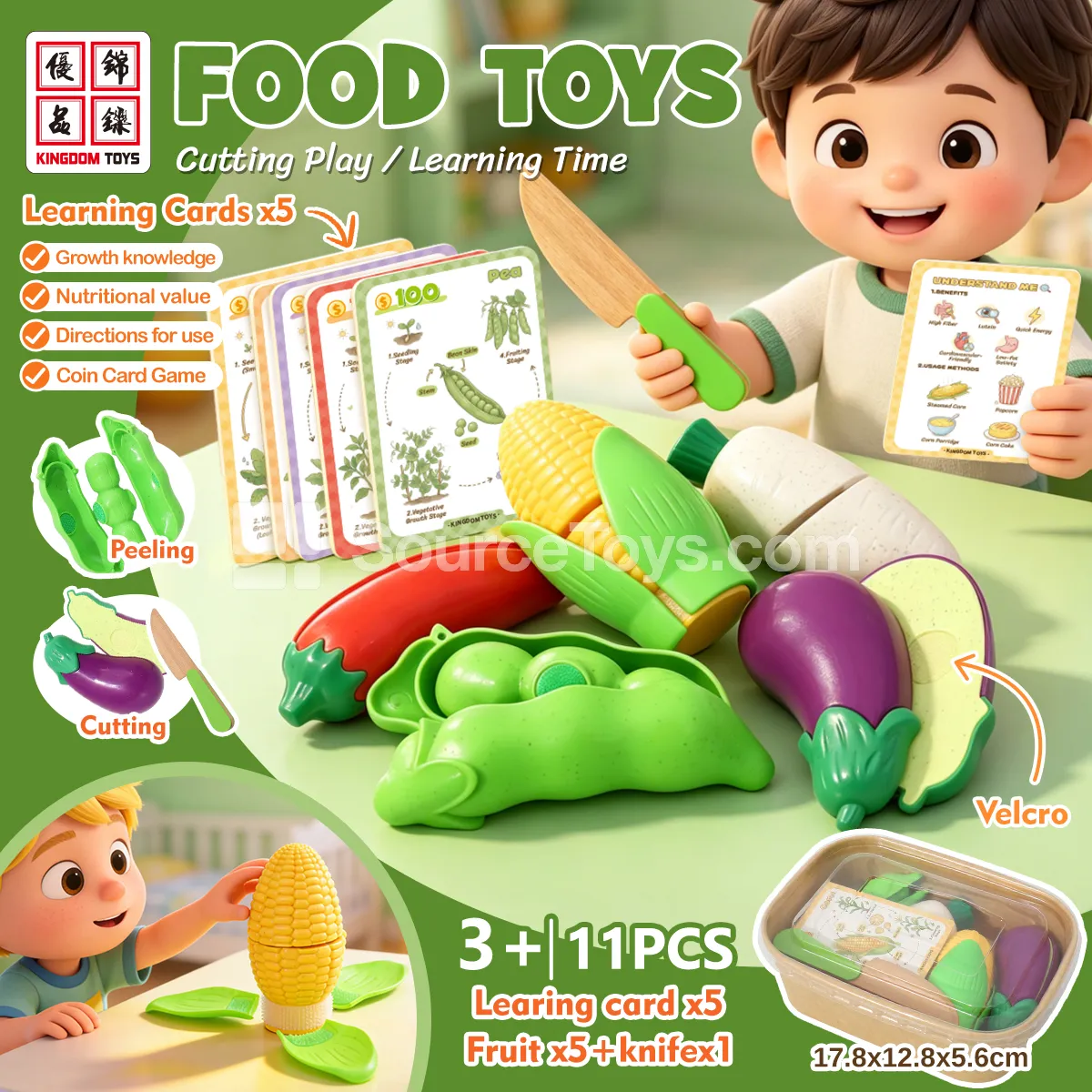 Vegetable Cutting Play Set: Eggplant, Corn, Pea, Radish, Pepper