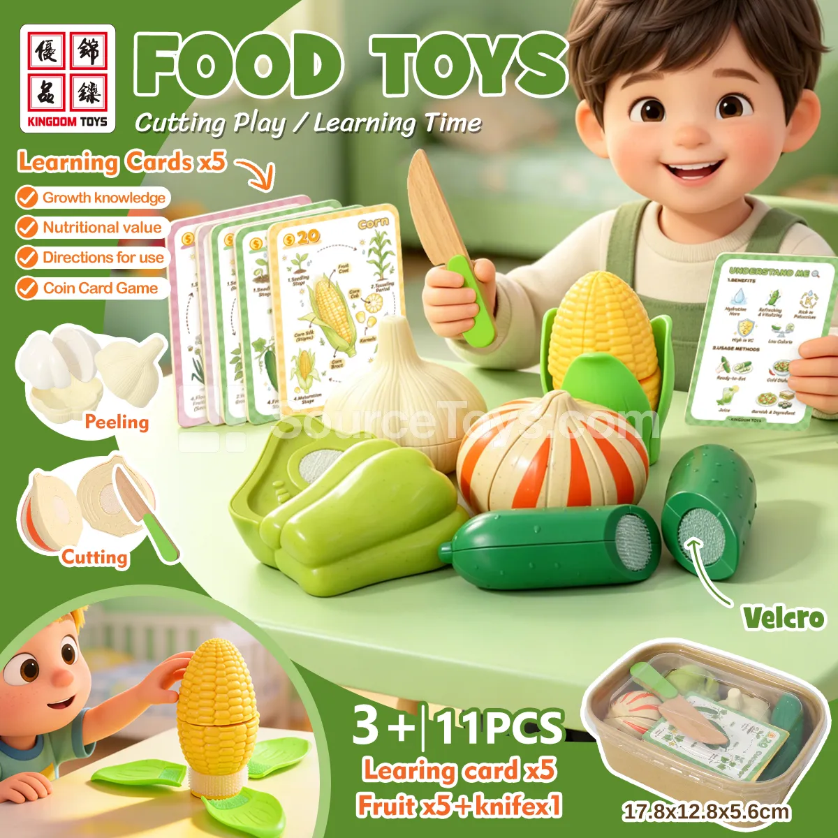 Vegetable Pretend-Play Cutting Set (Cucumber, Onion, Corn, Garlic, Bell Pepper)