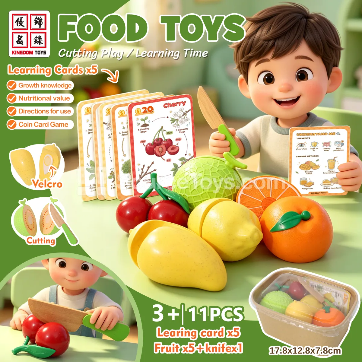 Fruit Cutting Toy: Cantaloupe, Lemon, Cherry, Orange, Mango