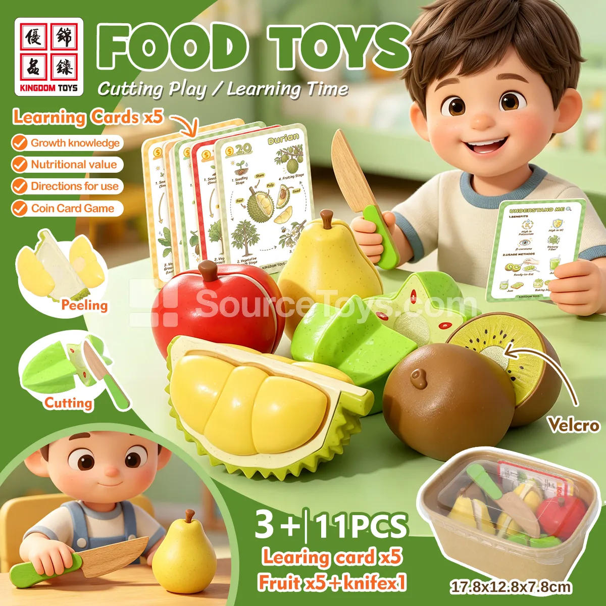 Fruit Cutting Play Set: Starfruit + Kiwi + Pear + Durian + Apple