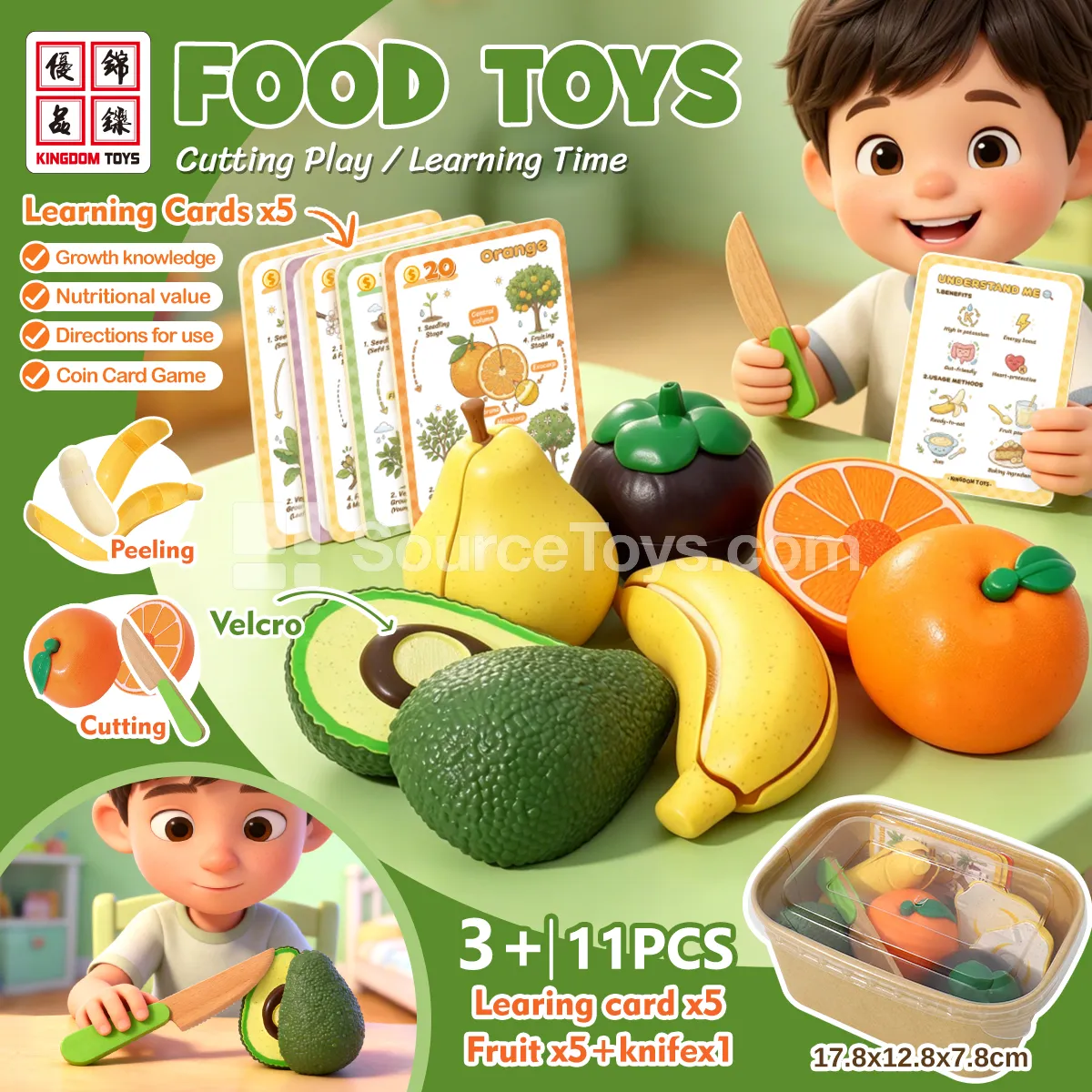 Fruit Cutting Pretend-Play Set: Avocado + Mangosteen + Pear + Orange + Banana