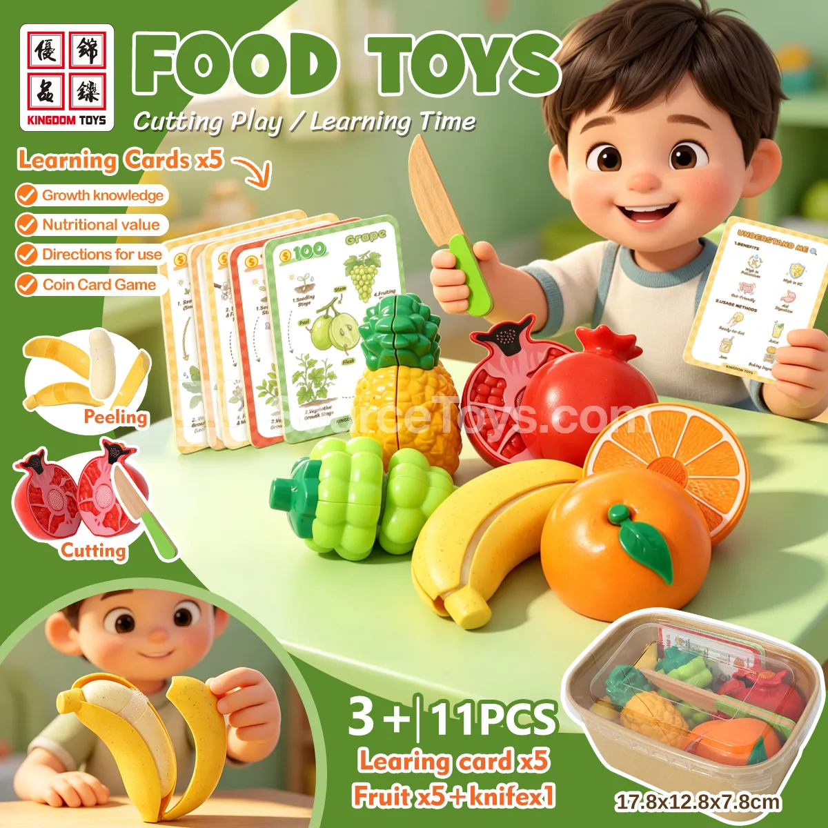 Fruit Cutting Play Set: Pomegranate, Pineapple, Grape, Orange, Banana