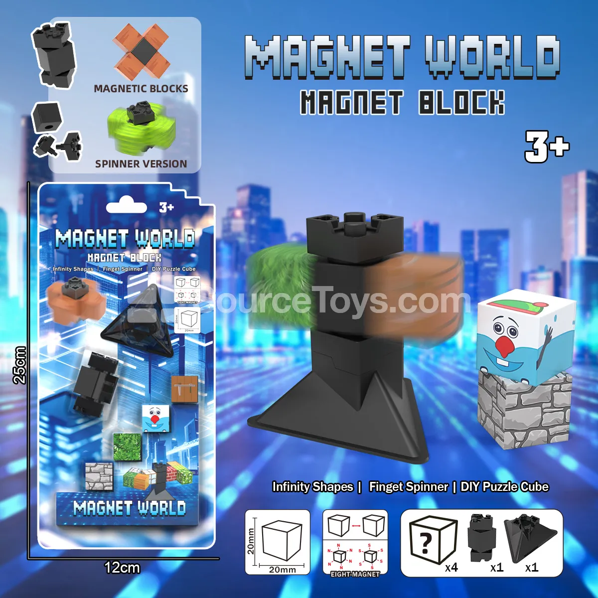 4PCS Magnetic Building Blocks with Fidget Spinner + Tripod 4PCS Magnetic Building Blocks with Fidget Spinner + Tripod