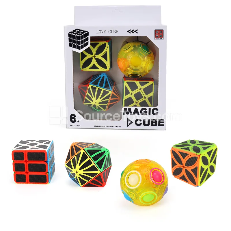 Speed Cube Set with Carbon Fiber Stickers – 3 Cubes + Transparent Yellow Rainbow Ball Speed Cube Set with Carbon Fiber Stickers – 3 Cubes + Transparent Yellow Rainbow Ball