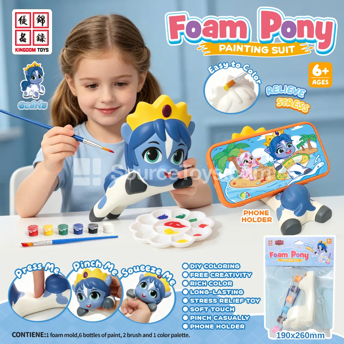 Slow-Rebound Horse Coloring Squeeze Toy Phone Stand Blue Slow-Rebound Horse Coloring Squeeze Toy Phone Stand Blue