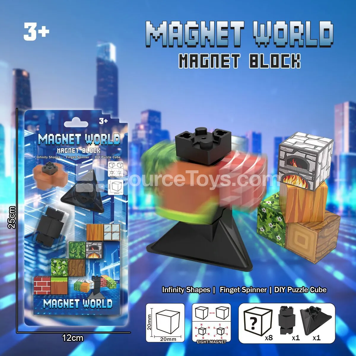 8PCS Magnetic Building Blocks with Fidget Spinner