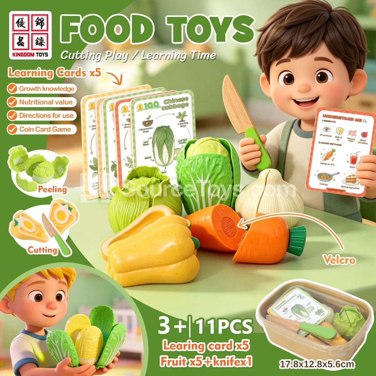 Vegetable Cutting Play Set: Bell Pepper, Garlic, Cabbage, Chinese Cabbage, Radish