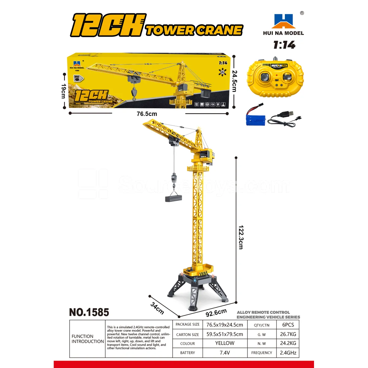 1:14 12-Channel Alloy Remote Control Tower Crane Model 1:14 12-Channel Alloy Remote Control Tower Crane Model