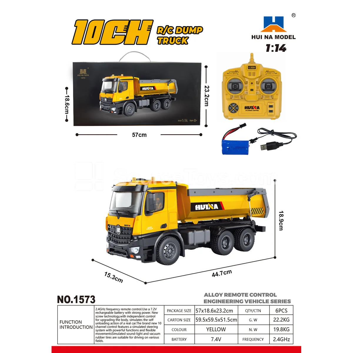 1:14 14-Channel Alloy Remote Control Dump Truck